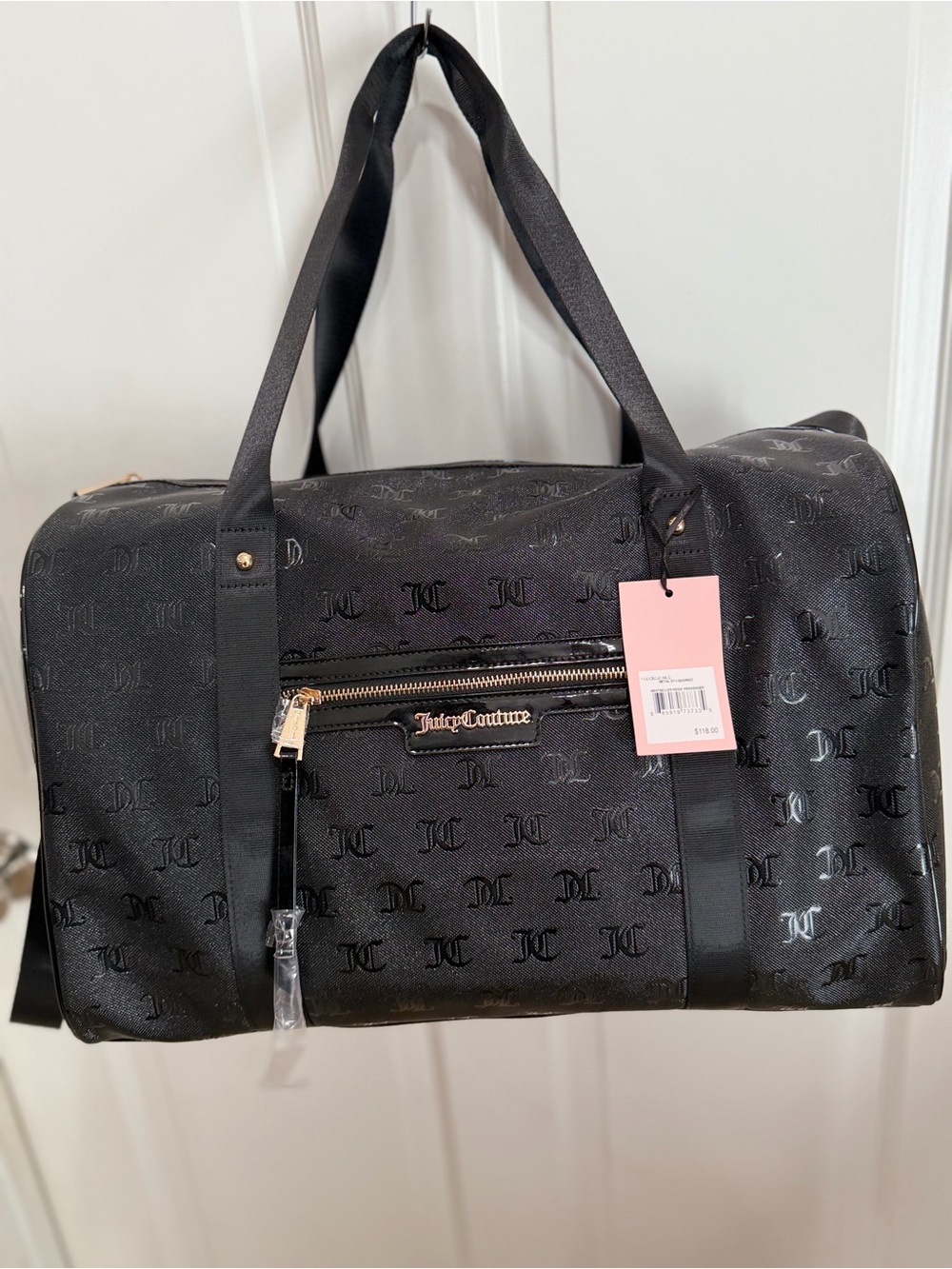 Juicy Couture Black Monogram Duffel Bag with Gold Hardware